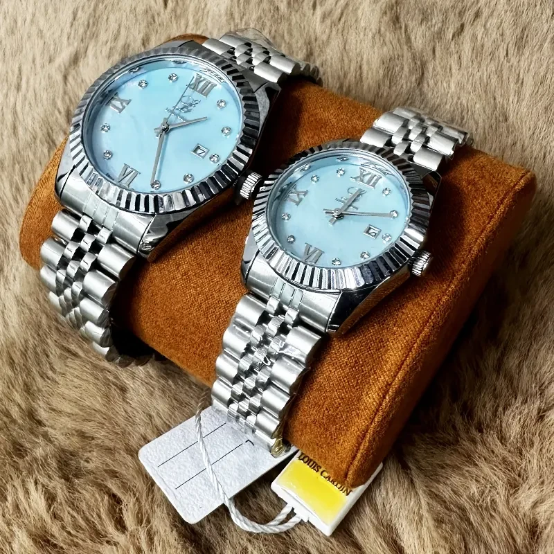 Louis Cardin Tiffany Blue Dial Couple Set 1800G 8800L Watch Shop BD